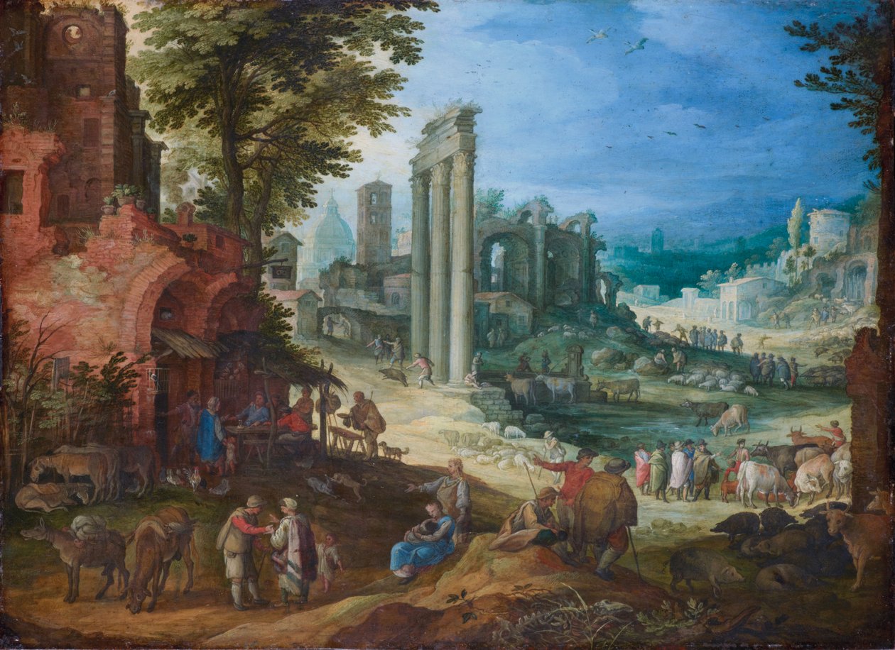 Castor ve Pollux Tapınakları Sütunları ve Hadrian Bazilikası ile Forum Romanum