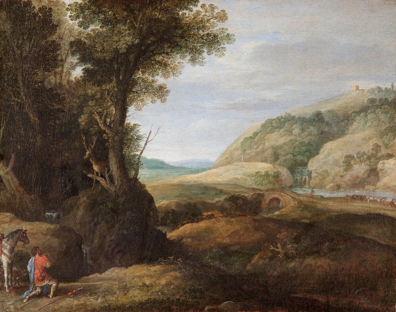St. Hubert ve Geyik ile Manzara, 1615 dolayları (tuval üzerine yağlı boya) by Paul Brill or Bril