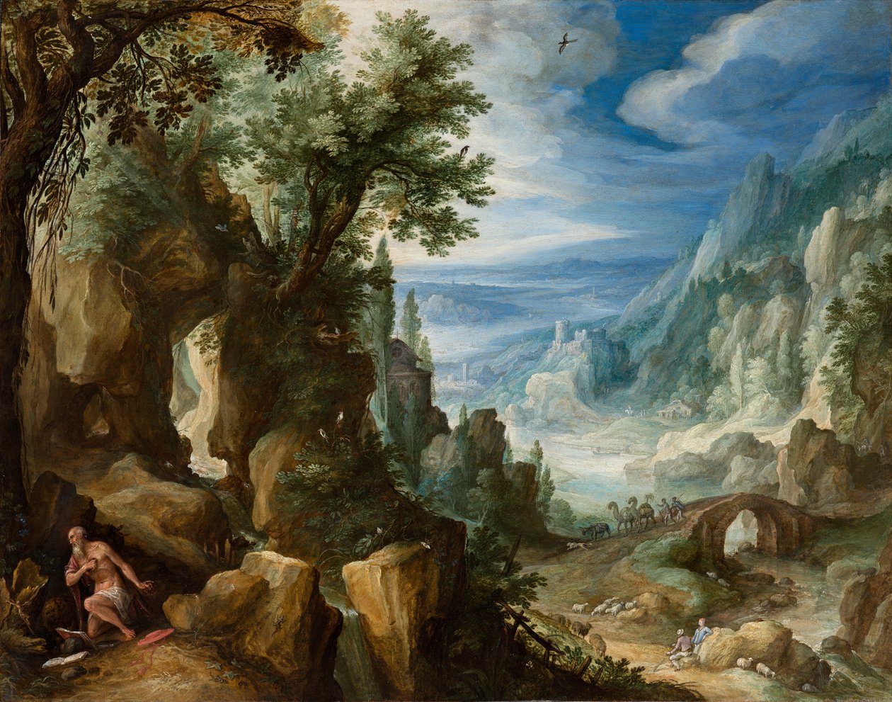 Aziz Jerome ile Dağlık Manzara, 1592 (panelde bakır üzerine yağ) by Paul Bril