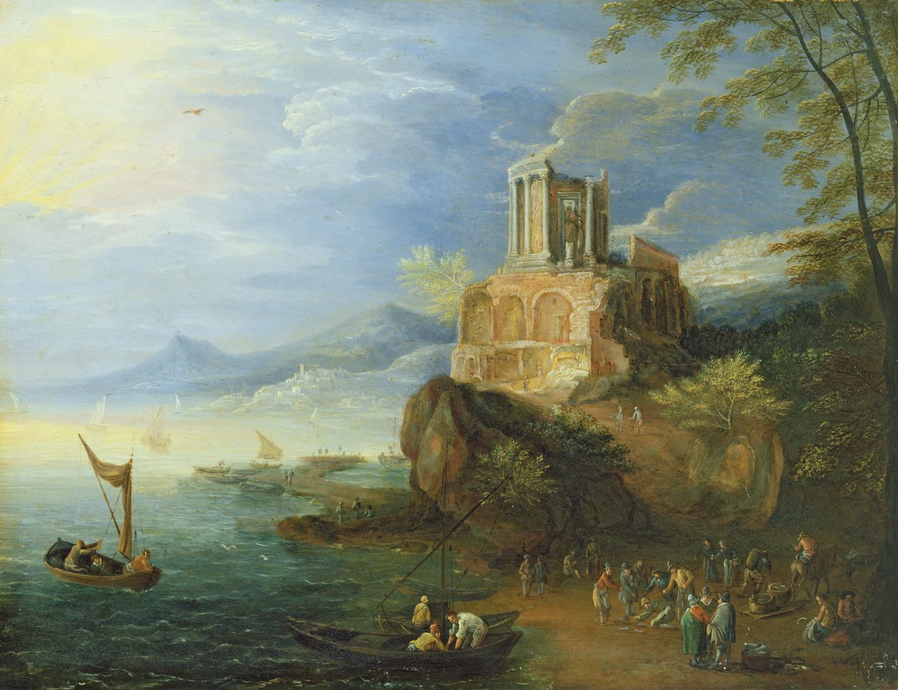 Vesta Tapınağı ile Deniz Kıyısı (panelde yağlı boya) by Paul Bril