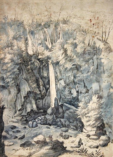 Tivoli yakınlarındaki şelale (yıkama ile kalem ve siyah) by Paul Brill or Bril
