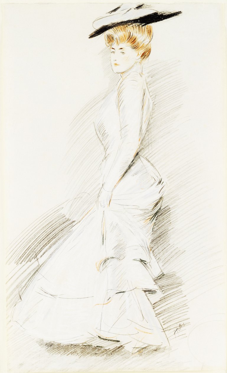 Beyaz Elbiseli Zarif Bir Bayan, by Paul Cesar Helleu
