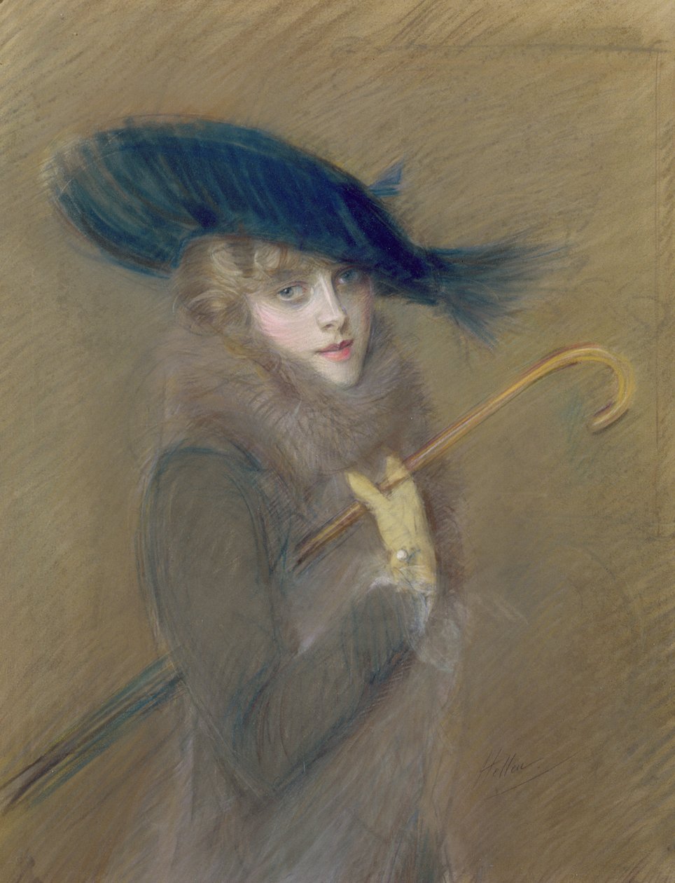 Elegant Lady (kağıt üzerinde pastel) by Paul Cesar Helleu