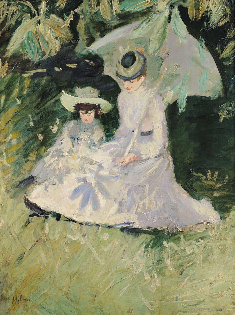 Madam Helleu ve Kızı Boudran Şatosunda by Paul Cesar Helleu