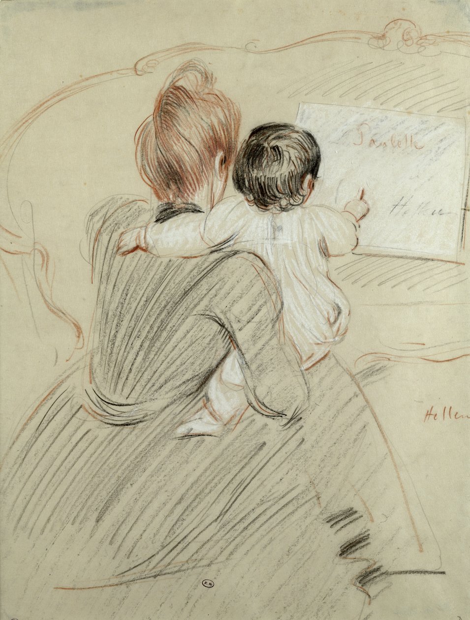 Madam Paul Helleu ve Kızı Paulette, 1905 (kağıt üzerine renkli kalem) by Paul Cesar Helleu