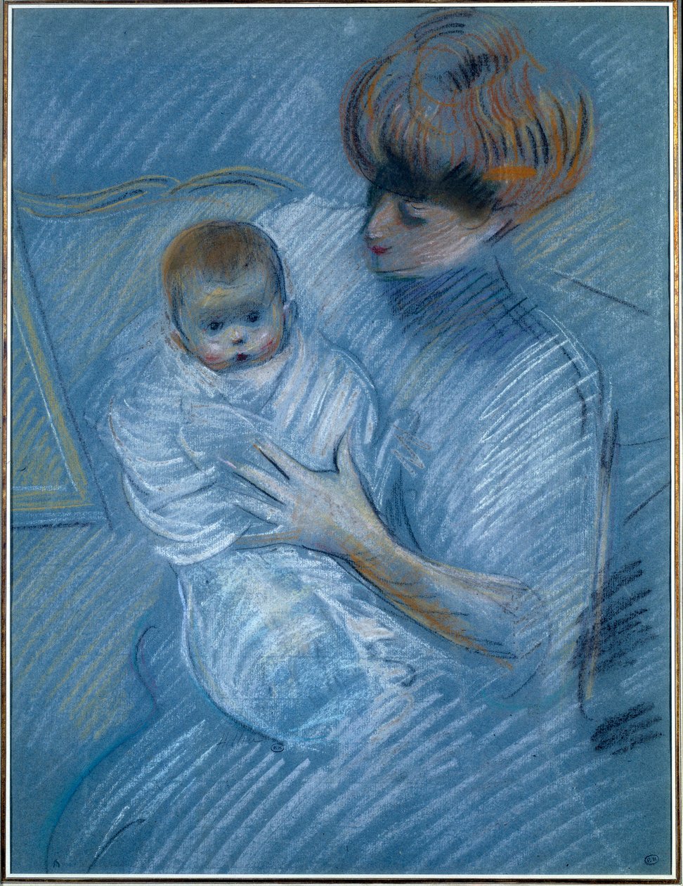 Annelik. Paul Helleu (1859-1927), 20. yüzyıl çizimi. Çocuğuyla birlikte bir annenin portresi. Bayonne, Musee Bonnat by Paul Cesar Helleu