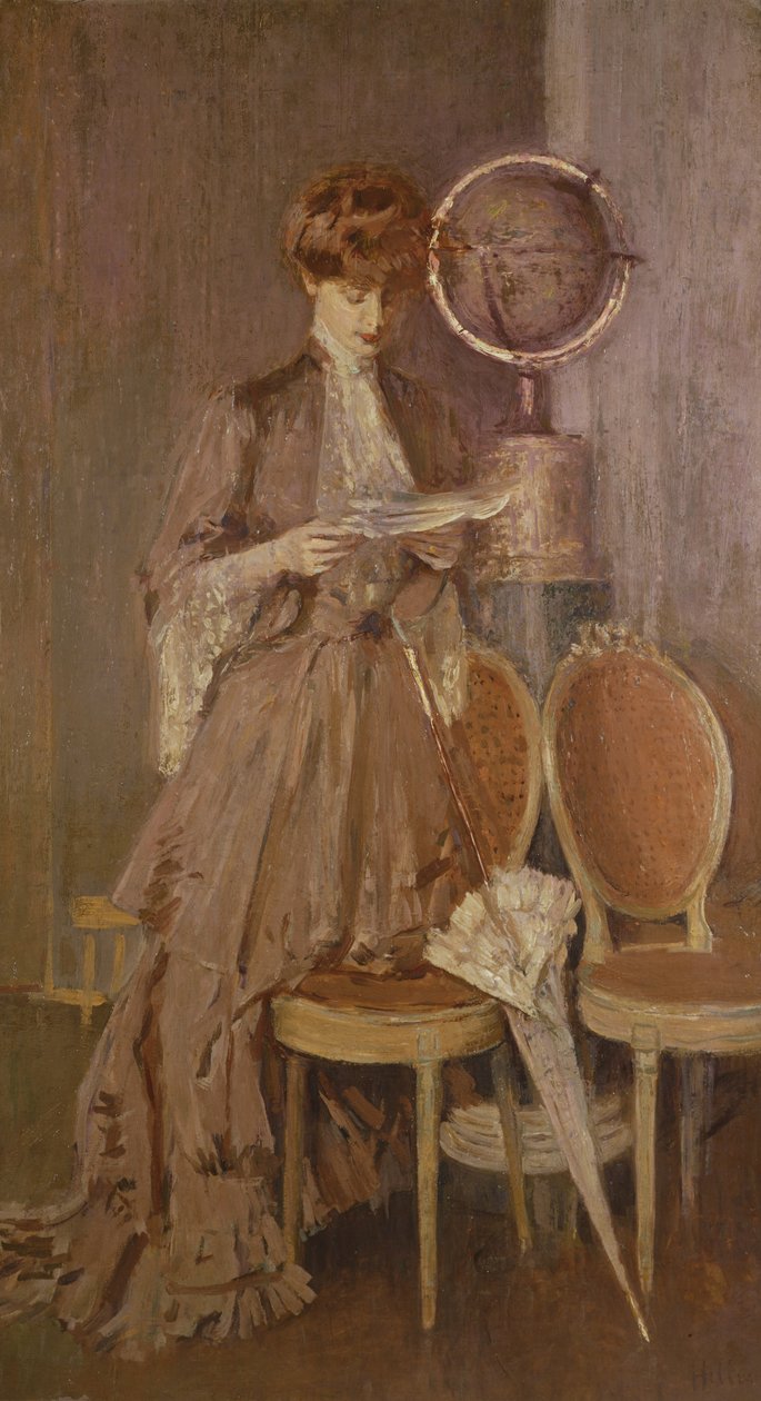 Mme Helleu'nun bir mektup okurken portresi by Paul Cesar Helleu