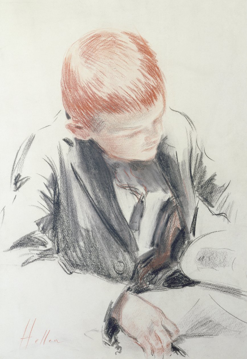The Young Connoisseur (kağıt üzerinde kırmızı ve siyah tebeşir) by Paul Cesar Helleu