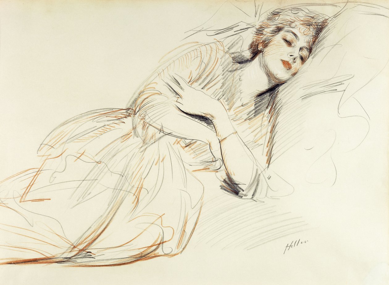 uzanmış kadın; yalancı Kadın, by Paul Cesar Helleu