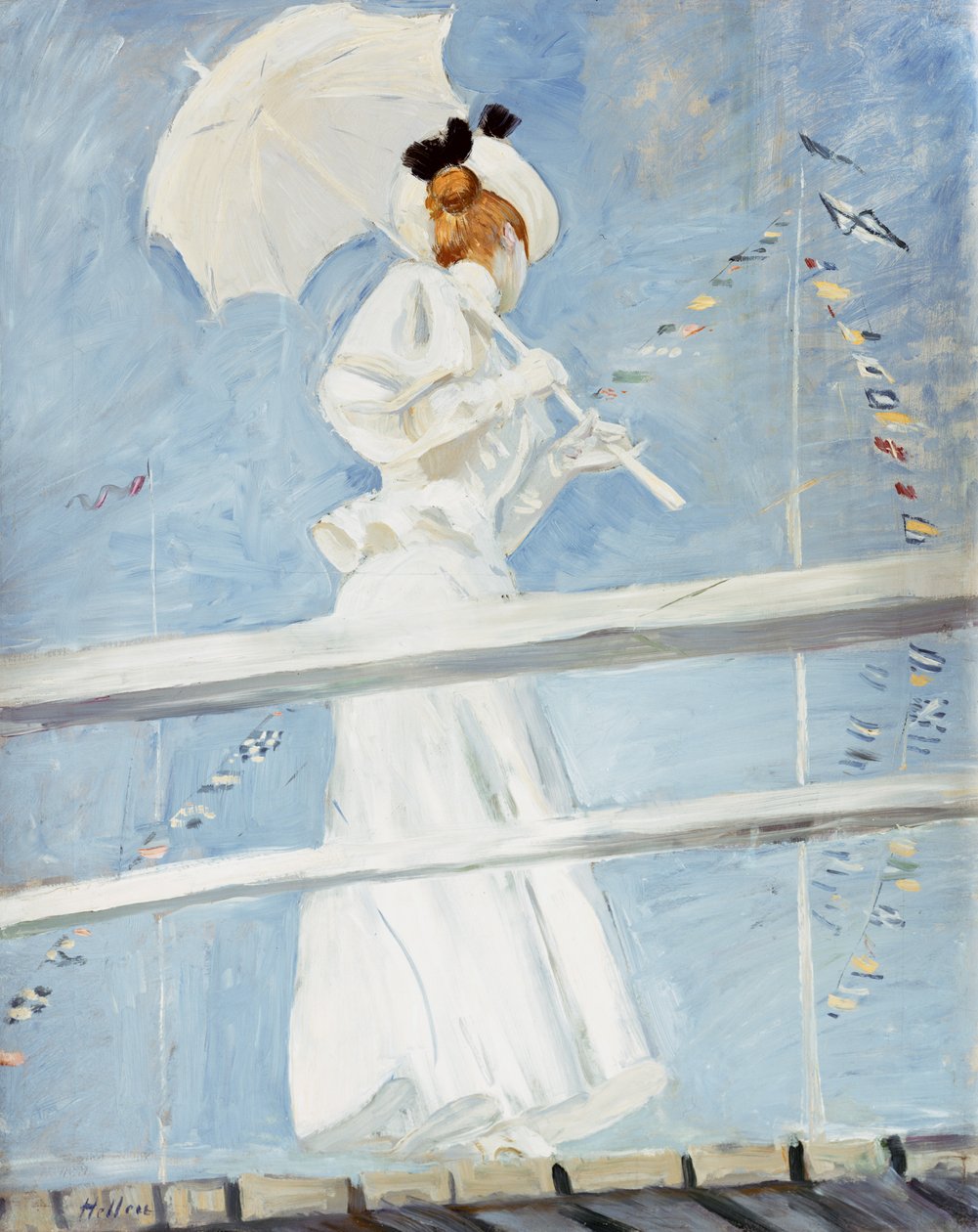 İskelede Şemsiyeli Genç Kadın by Paul Cesar Helleu