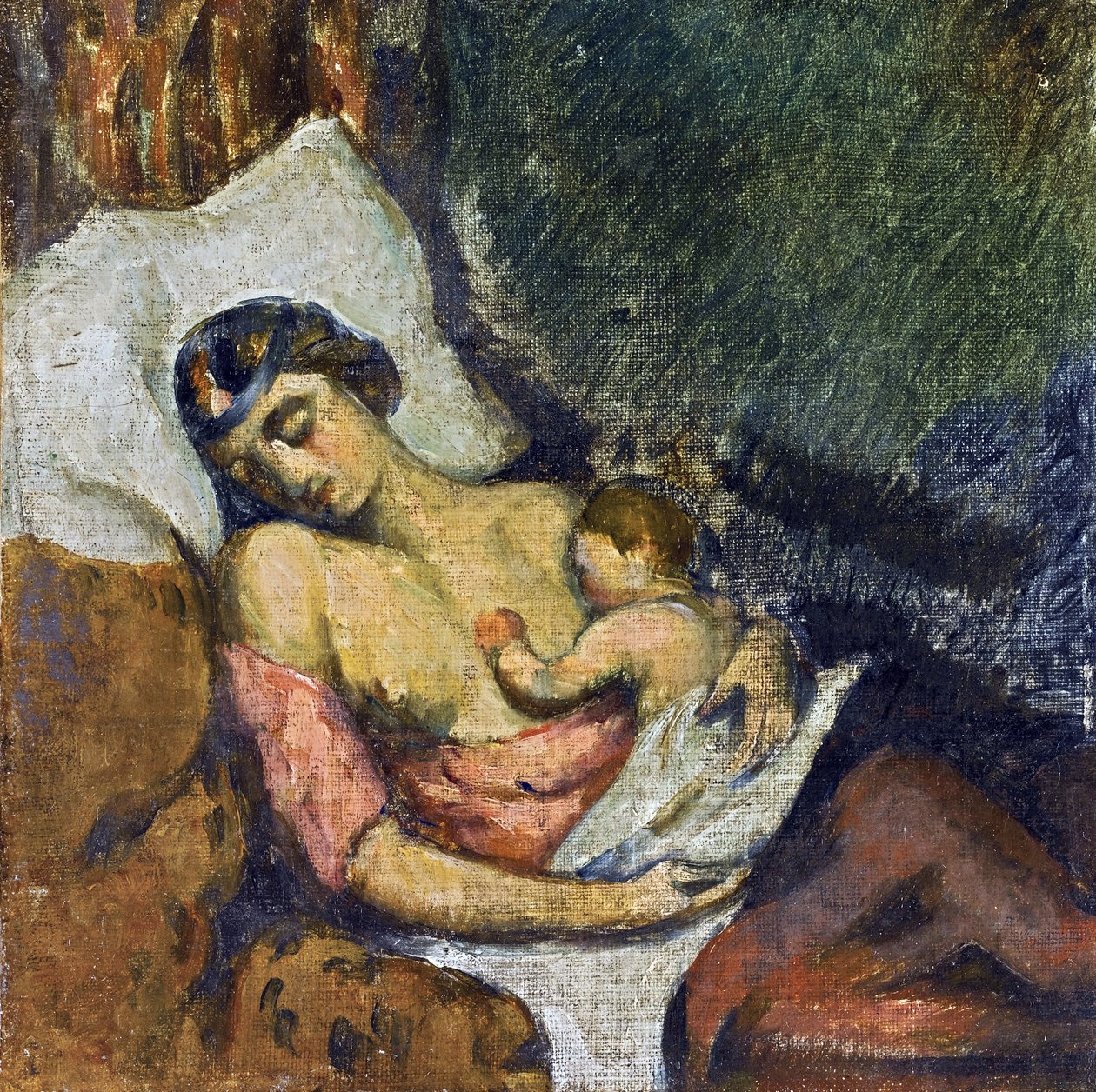 Hortense allaitant Paul - Çocuğunu emziren kadın par Cezanne, Paul (1839-1906), ca 1872 - Tuval üzerine yağlıboya, 23,2x23,2 - Özel Koleksiyon by Paul Cézanne