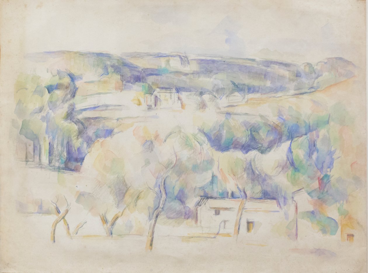 Ev ve koru, 1890 dolayları (kağıt üzerine kalem ve kova) by Paul Cézanne