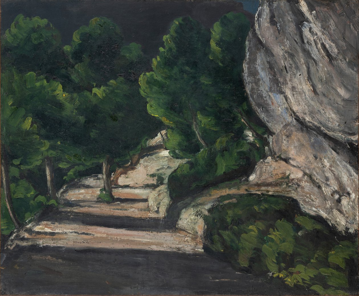 Manzara, Rocky Dağları#39;nda Ağaçlı Yol, 1870-71 dolayları (tuval üzerine yağlıboya) by Paul Cézanne