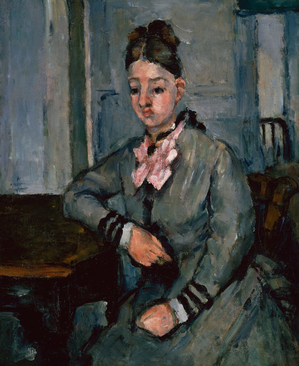 Madame Cezanne Masaya Yaslanmış, 1873 dolayları (tuval üzerine yağlı boya) by Paul Cézanne
