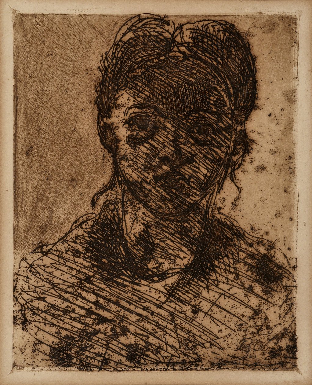 Kız başı. Paul Cezanne (1839-1906) tarafından yapılan gravür. dağlama. Karartma: 32,5x25cm. Musee Granet, Aix En Provence. by Paul Cézanne