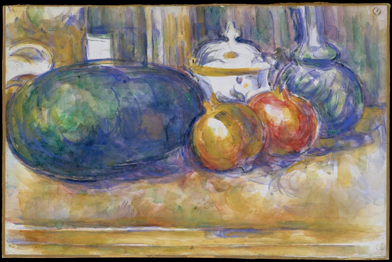 Bir Karpuz ve Nar ile Natürmort 1900–06 (yayılmış kağıt üzerinde grafit üzerinde w/c) by Paul Cézanne
