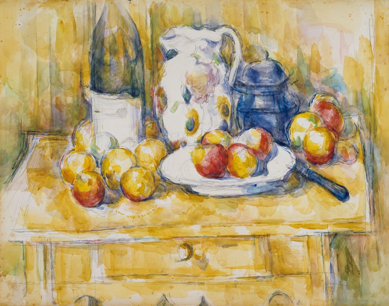 Bir Büfe üzerinde Elma ile Natürmort by Paul Cézanne