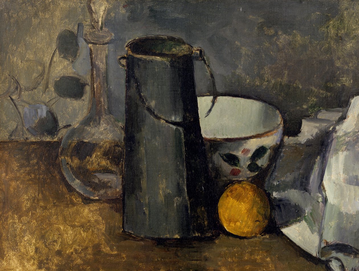 Sürahi, Süt Kutusu, Kase ve Portakal ile Natürmort by Paul Cézanne