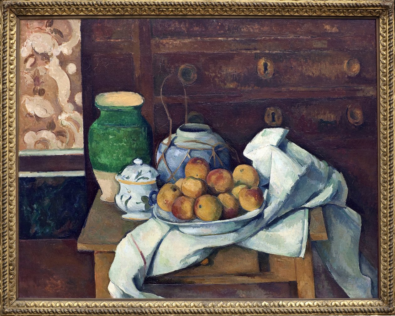 Natürmort şifoniyer vardır. Paul Cezanne (1839-1906), 1885 civarında tuval üzerine yağlı boya tablo. Fransız sanatı by Paul Cézanne