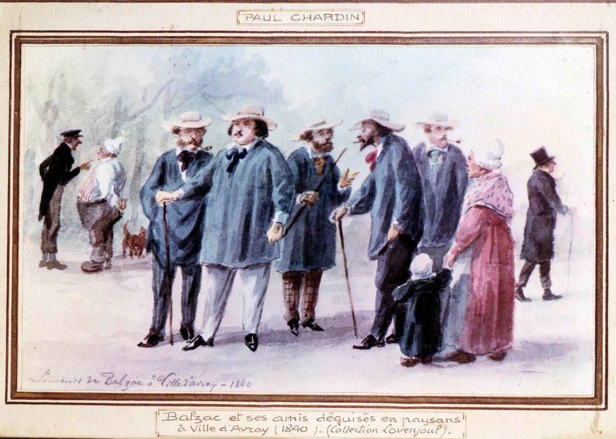 Fransız yazar Honore de Balzac (1799-1850) ve arkadaşları, 1840 yılında Avray kasabasında köylü kılığına girerler. Paul Chardin (1833-?) by Paul Chardin