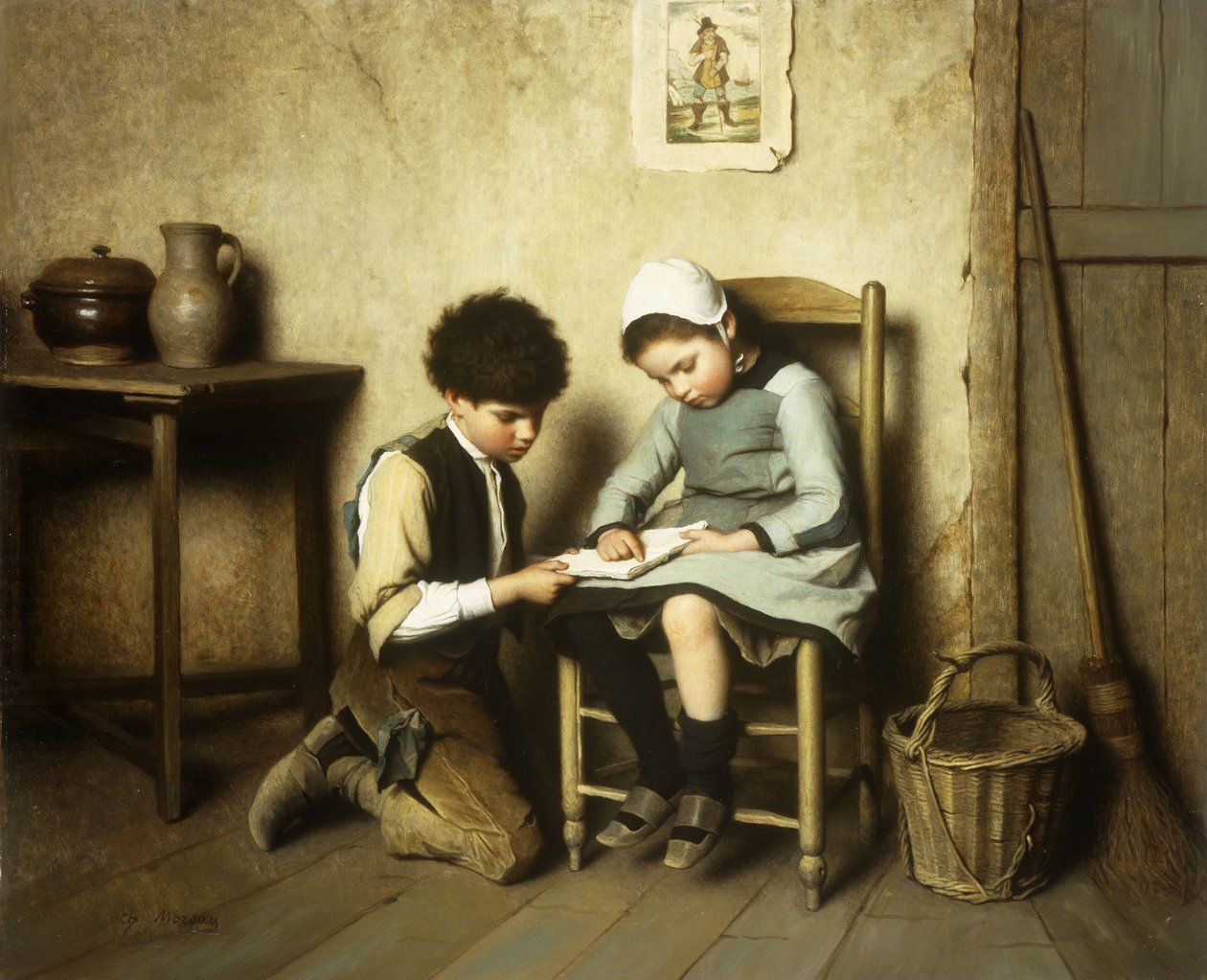 Kitap Paylaşmak (tuval üzerine yağlı boya) by Paul Charles Chocarne Moreau