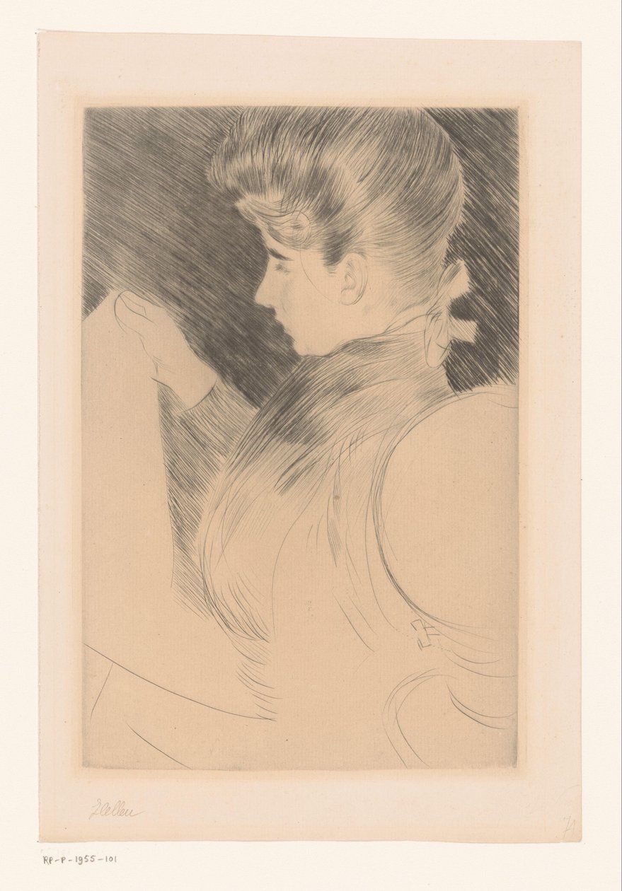 Bilinmeyen bir okuma kadının portresi by Paul César Helleu (signed by artist)