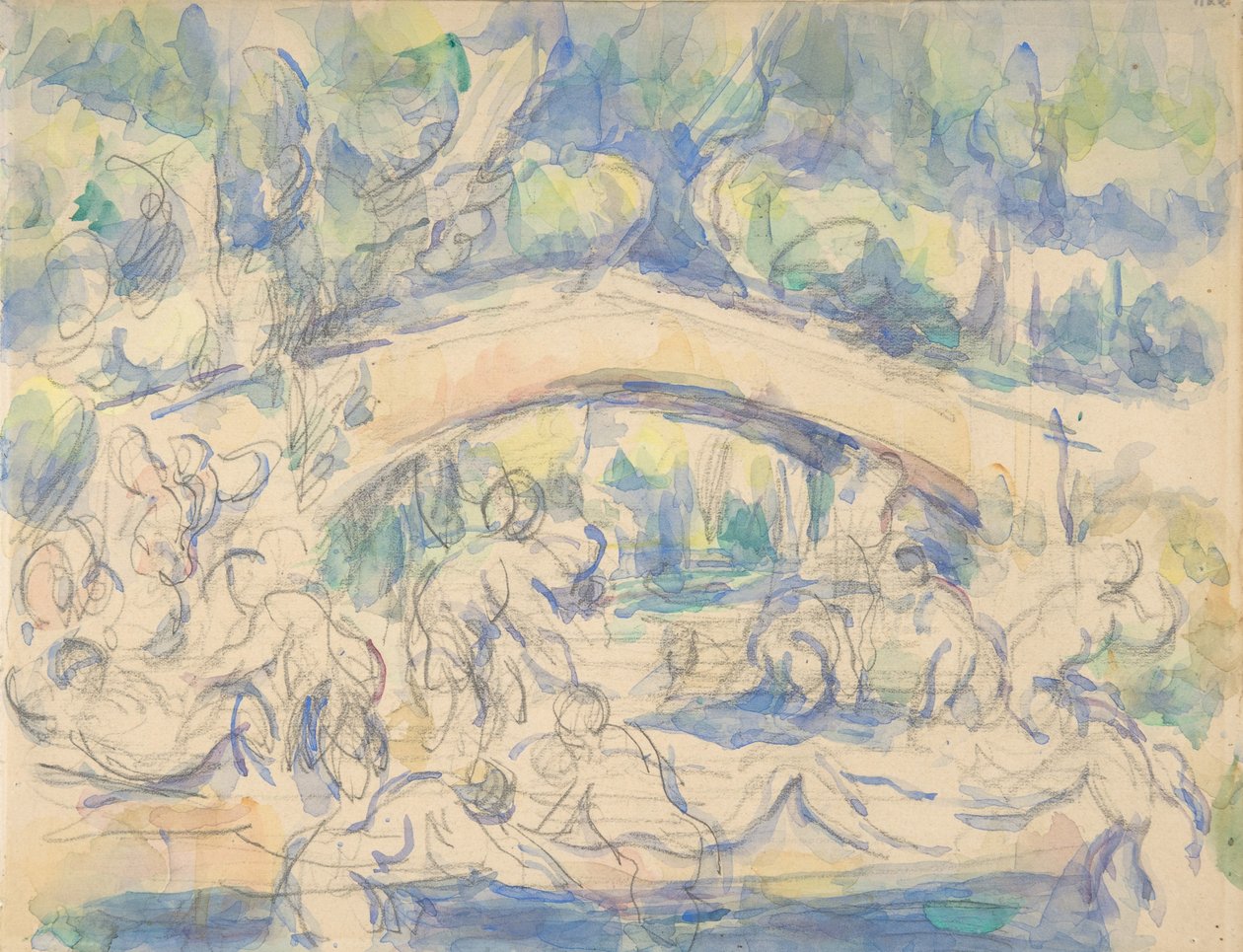 Köprü Kenarında Yıkananlar, 1900-06 (grafit üzeri wc) by Paul Cézanne