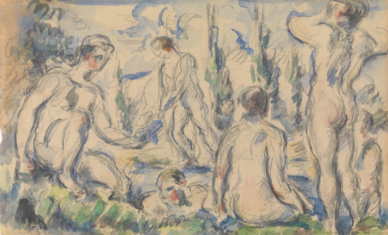 Yıkananlar recto, Peyzaj verso, ca. 1888 recto, a.n.d. tersi. by Paul Cézanne