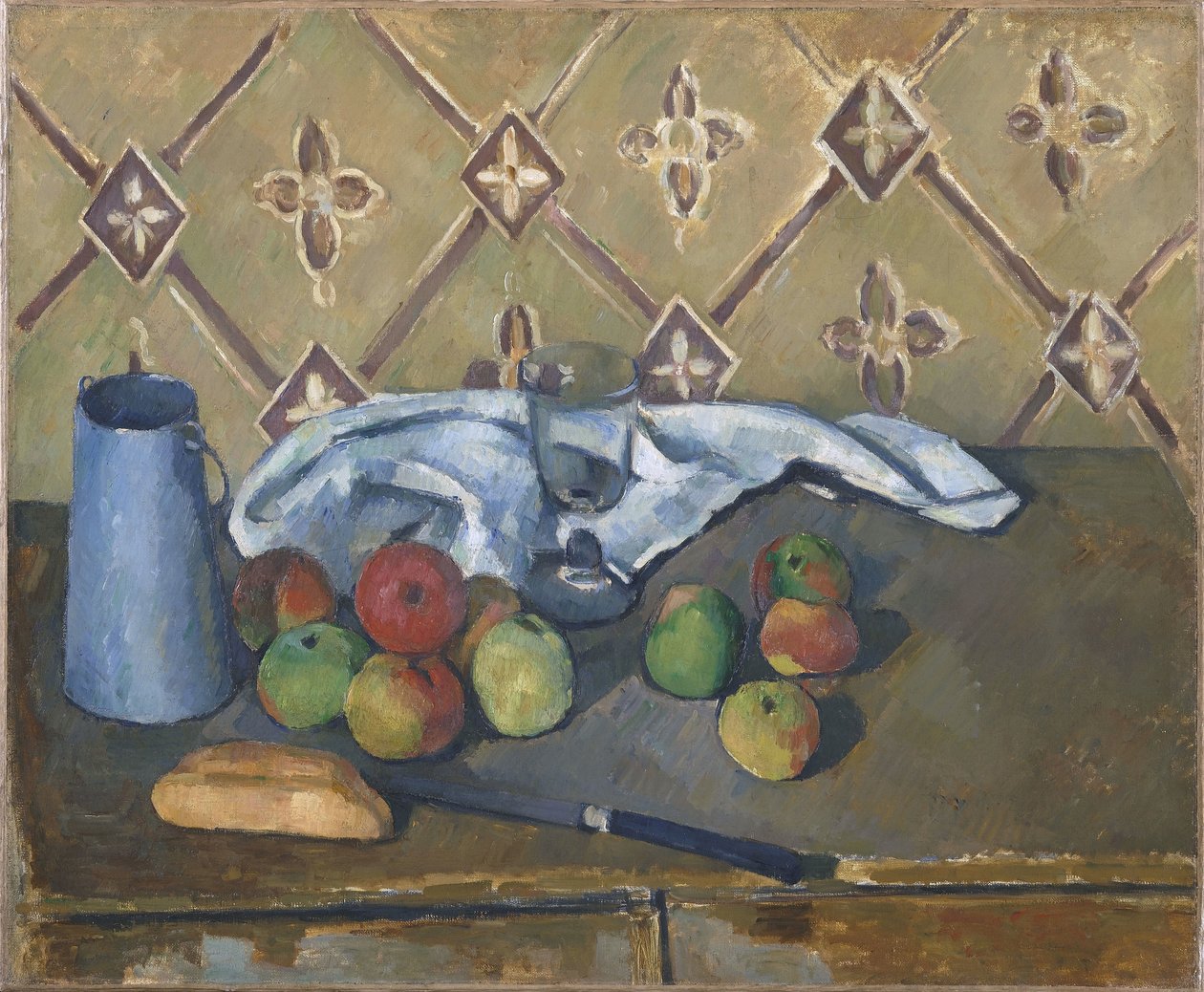 Meyve, Peçete ve Süt Sürahisi by Paul Cézanne