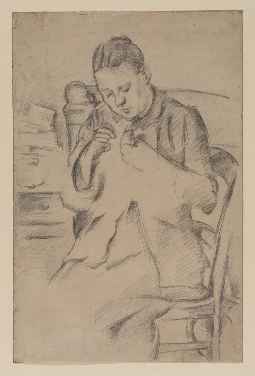 Hortense Fiquet, Madame Cezanne, dikiş, 1880 dolayları (kağıt üzerine kurşun kalem) by Paul Cézanne
