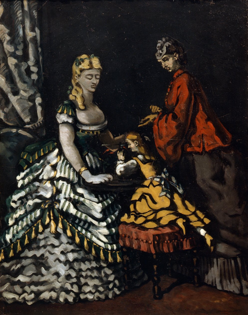 İki Kadın ve Bir Çocukla İç Mekan, c1861 by Paul Cézanne
