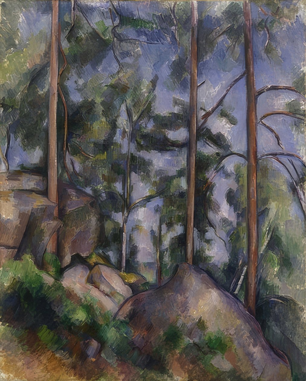Çam ağaçları ve kayalar (Fontainebleau?). 1897 civarında by Paul Cézanne