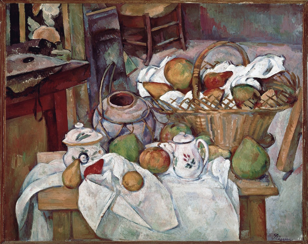 Mutfak masası veya Sepetli Natürmort - tuval üzerine yağlıboya by Paul Cézanne