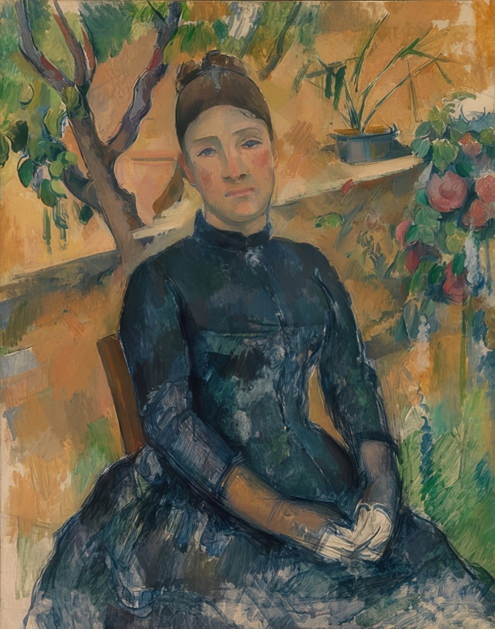 Madame Cézanne (Hortense Fiquet, 1850-1922) kış bahçesinde. 1891 by Paul Cézanne