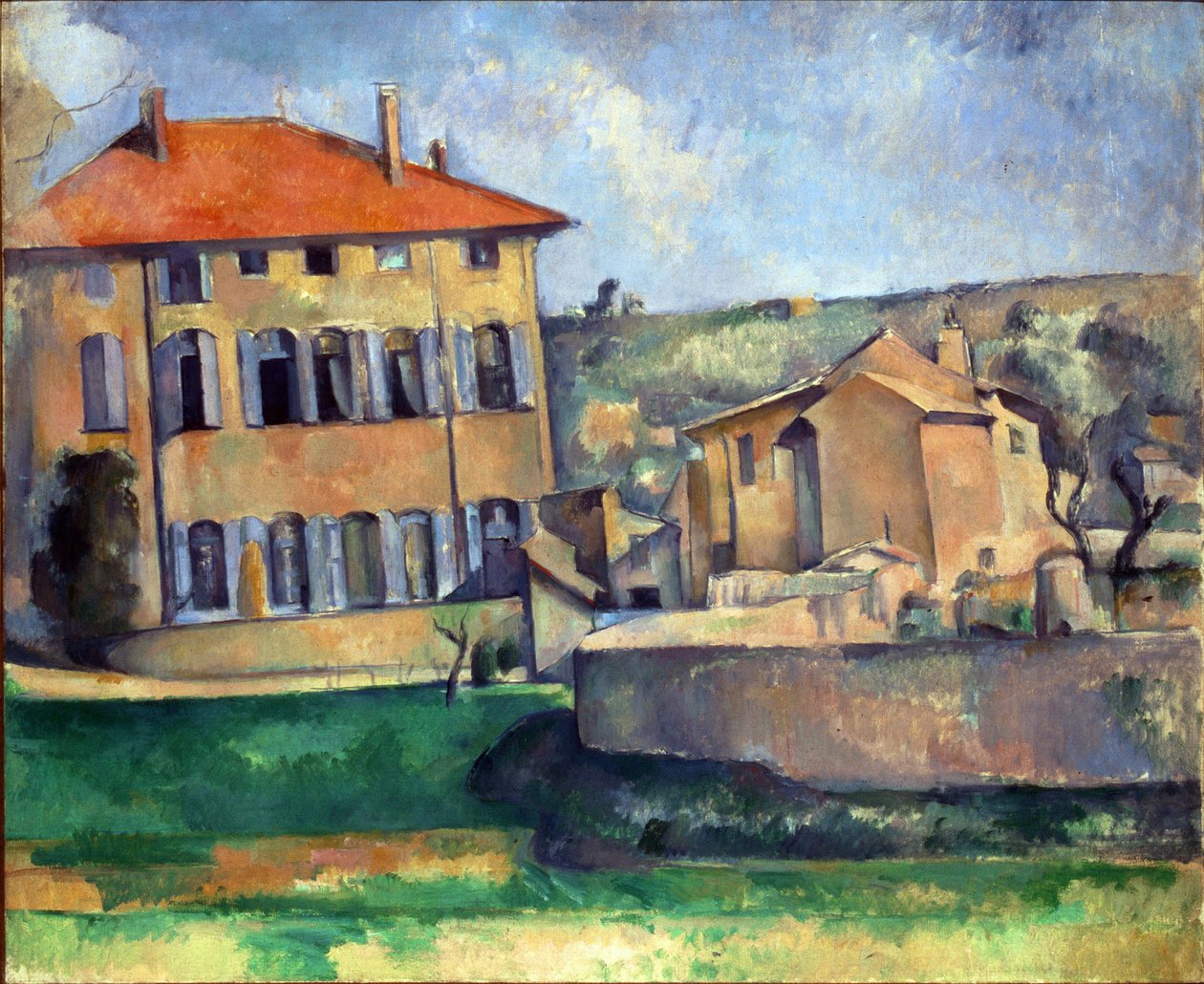 Maison et ferme a Jas de Bouffan - Jas de Bouffan par Cezanne'deki Ev ve Çiftlik, Paul (1839-1906). Tuval üzerine yağlı boya, boyut : 60x73, yaklaşık 1887, Ulusal Galeri, Prag by Paul Cézanne