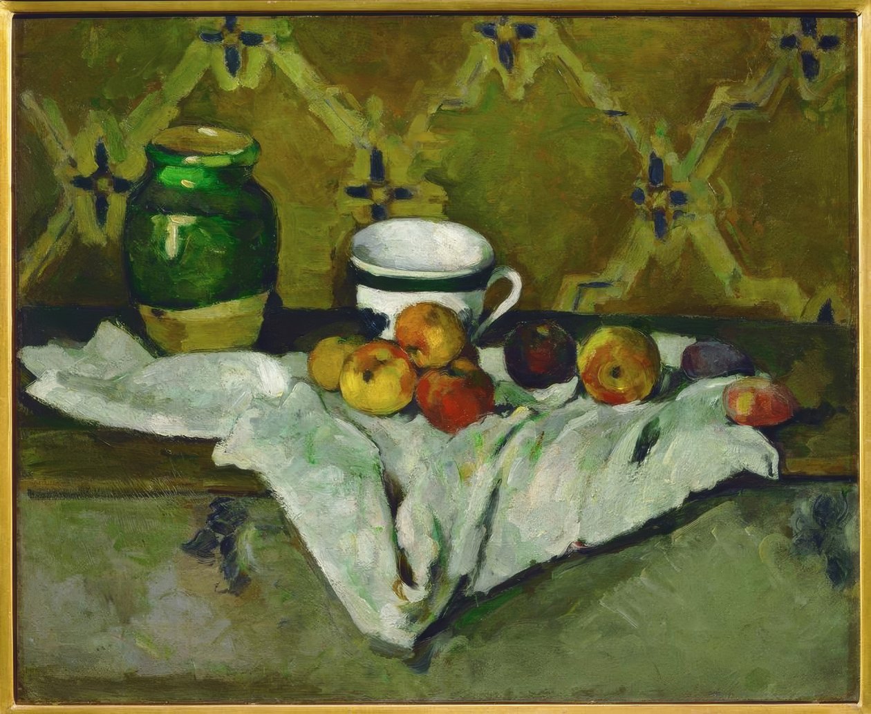 Natürmort (Çömlek, fincan ve meyveler by Paul Cézanne