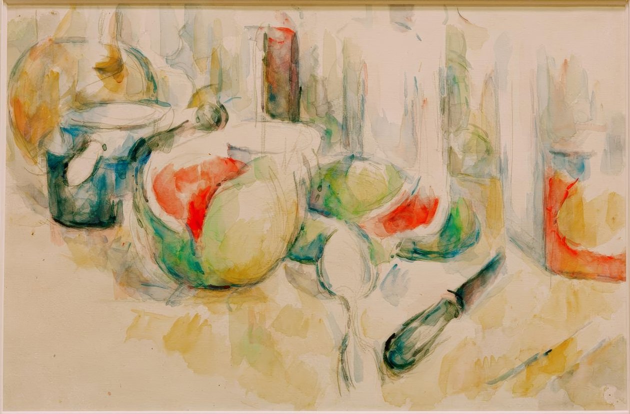 Doğranmış karpuz ile natürmort by Paul Cézanne