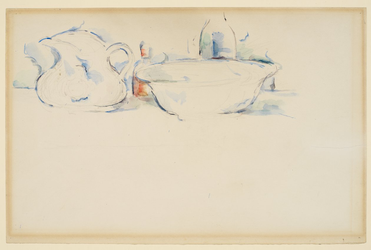 Natürmort, Tuvalet Malzemeleri, c.1885-90 (kağıt üzerine grafit ve sulu boya) by Paul Cézanne