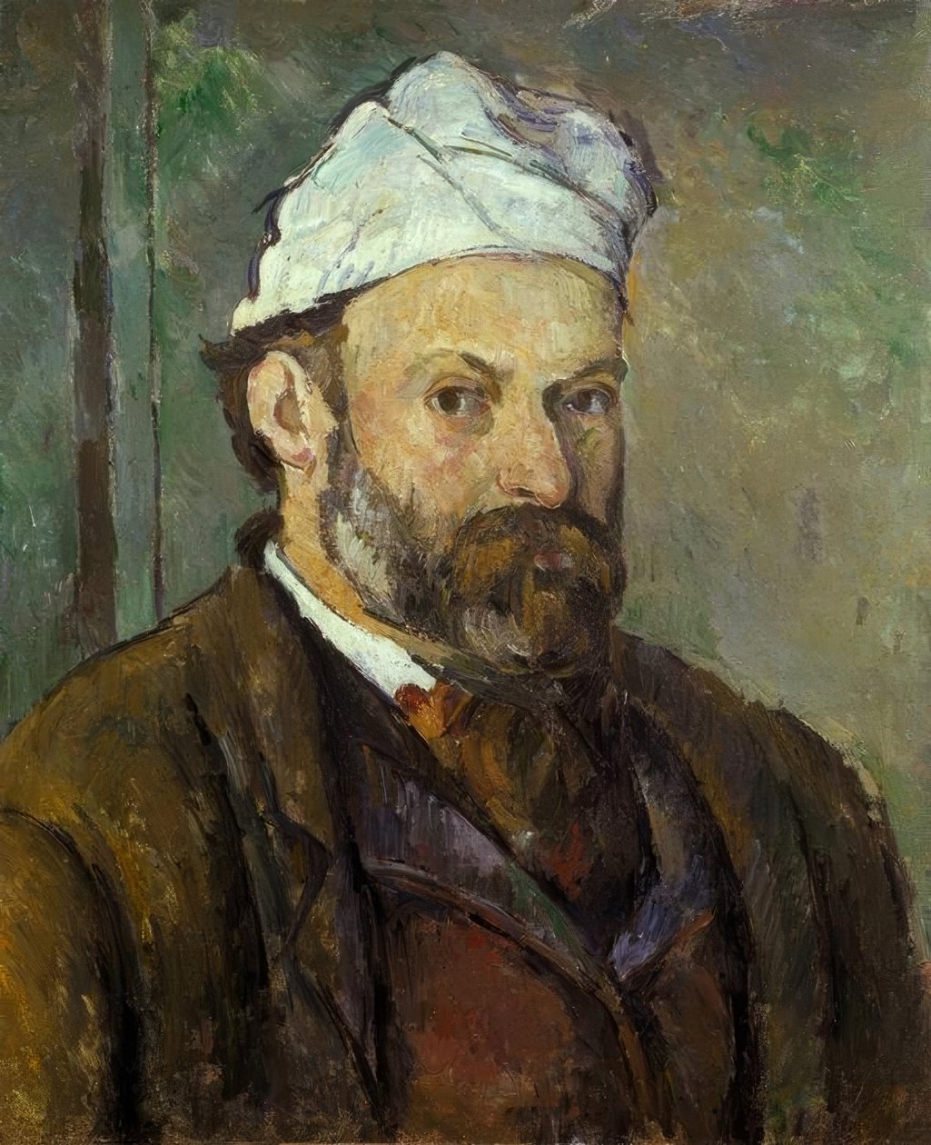 Beyaz şapkalı sanatçının portresi by Paul Cézanne