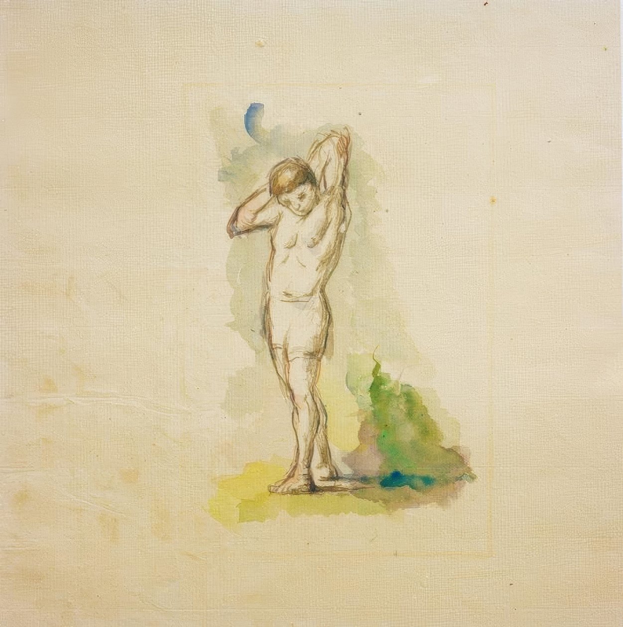 Kolları boynunun arkasında katlanmış ayakta yüzücü by Paul Cézanne