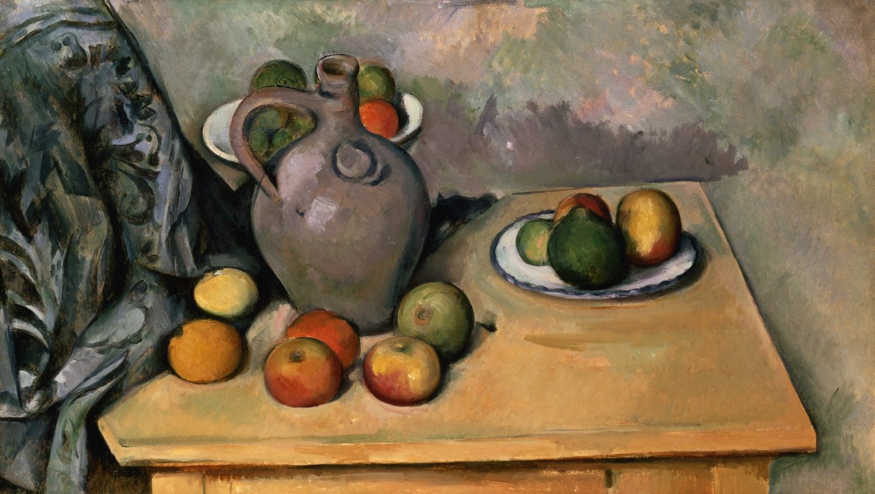 Mavi Perdeli Natürmort, c.1893-94 (kağıt üzeri yağlı boya) by Paul Cézanne