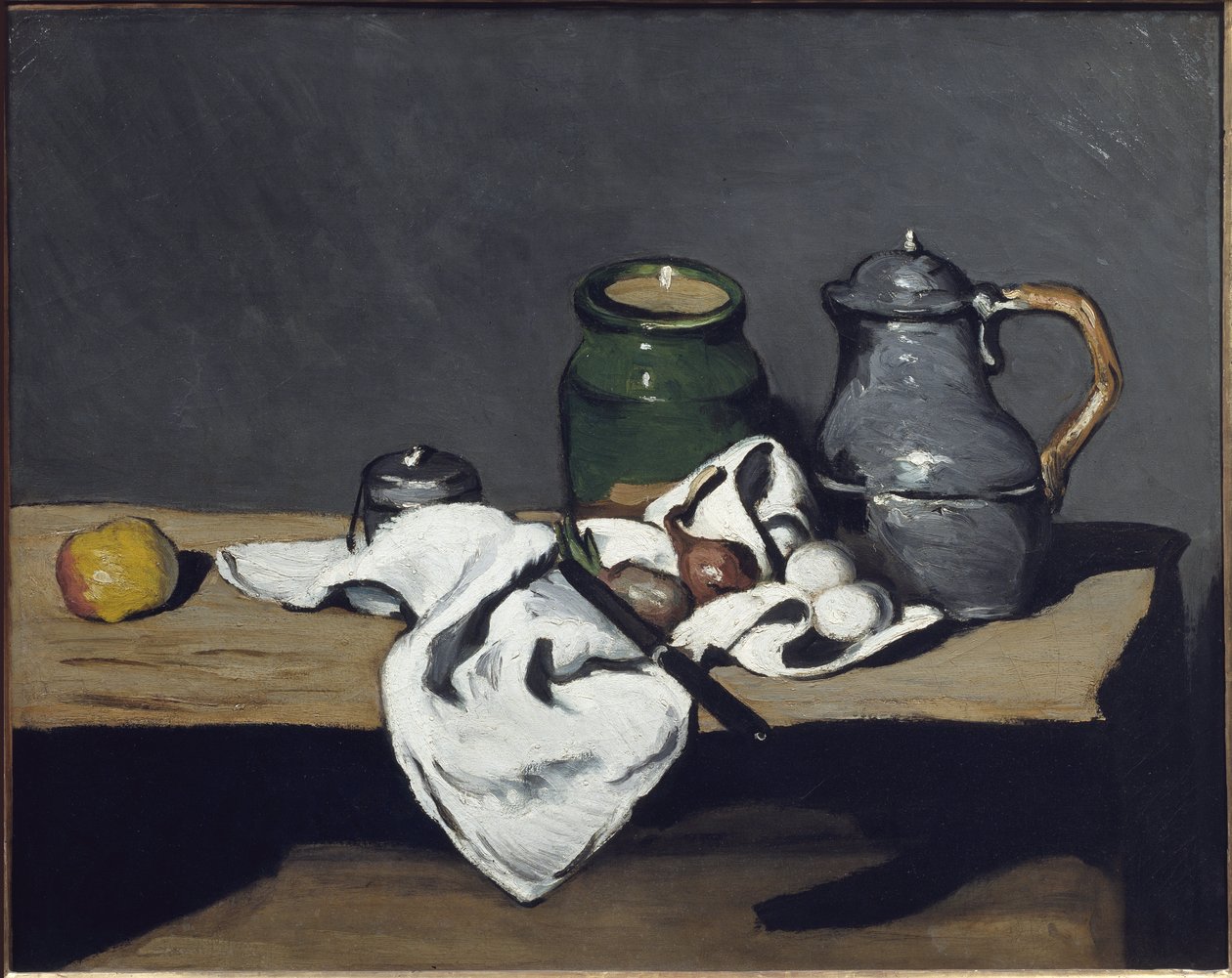 Bir su ısıtıcısı ile natürmort - tuval üzerine yağlıboya by Paul Cézanne