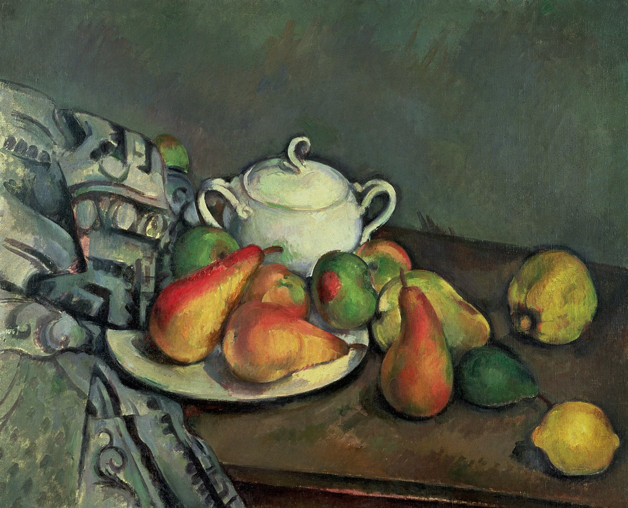 Şeker havzası ve meyve ile natürmort by Paul Cézanne