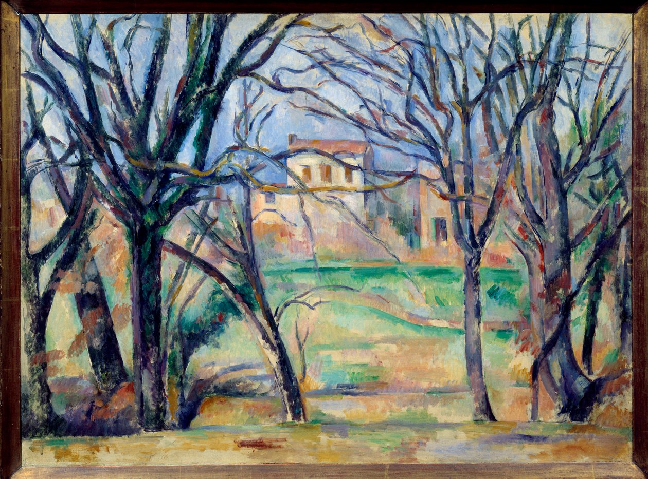 Ağaçlar ve evler Tablo Paul Cezanne (1839-1906) 19. yüzyıl Güneşi. 0,54x0,73 m Paris, Musee de l