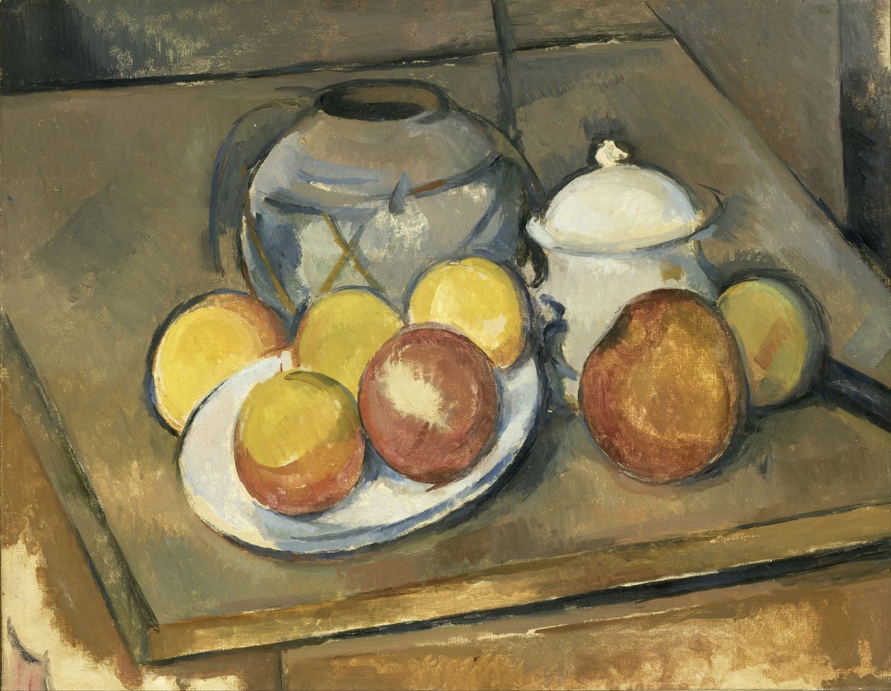 Vazo, Şekerlik ve Elmalar by Paul Cézanne