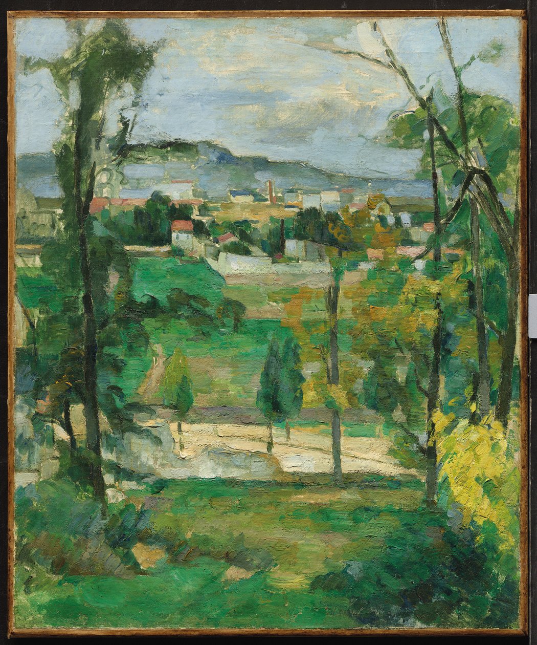 Ağaçların arkasındaki köy, Île-de-France, 1879 dolayları by Paul Cézanne