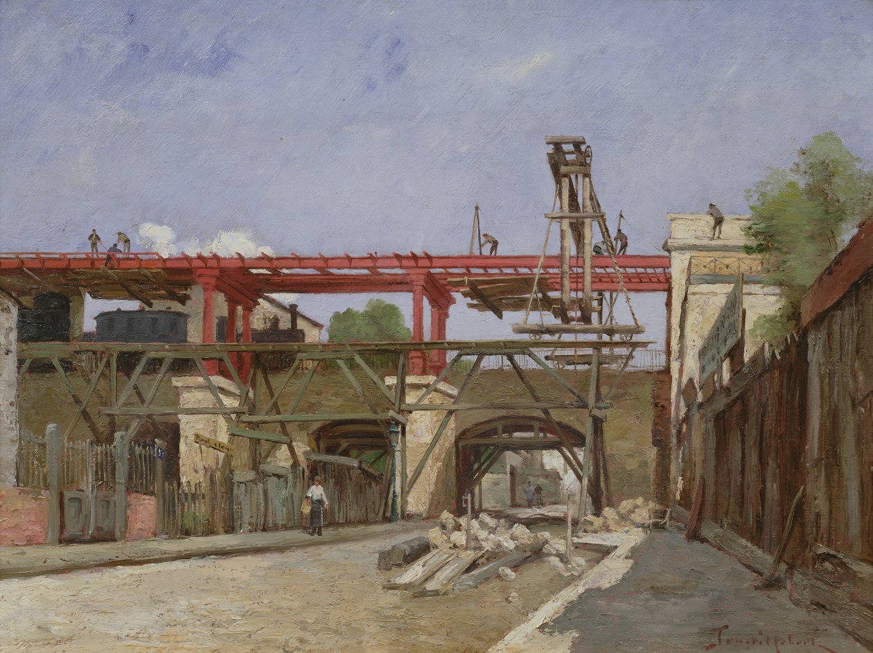 Rue de la Voute Köprüsünde Çevre Yolu Demiryolu Raylarını Yükselten İşçiler, Paris, 1888 by Paul Desire Trouillebert