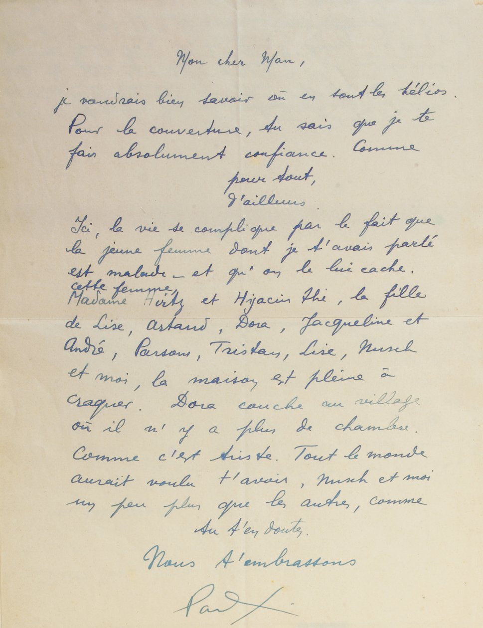 'Facile' başarısıyla ilgili olarak Man Ray'e mektup by Paul Eluard