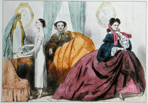 Kabarık etek modasını hicveden karikatür, 1860 dolayları (renkli lito) by Paul Emile Detouche