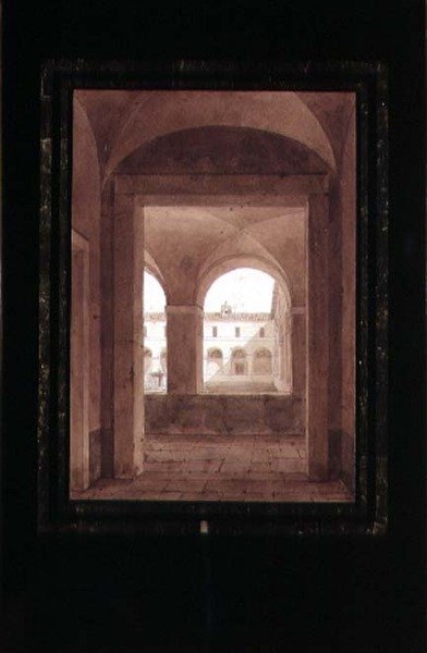 Çeşmeli Bir Manastırın Görünümü (kağıt üzerine sepya suluboya) by Paul Emile Detouche